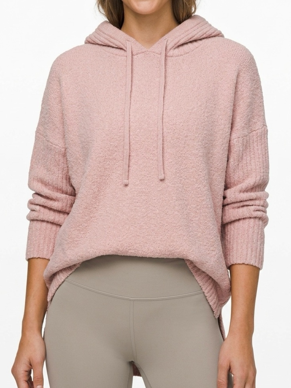 Pure Jill cozy knit hoodie relaxed linen blend ribbed sleeves 2X blush pink